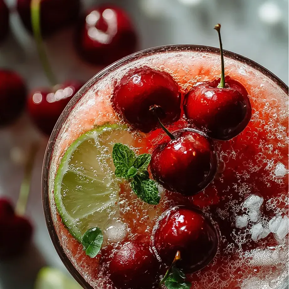 A glass of cherry juice with a cherry on top.