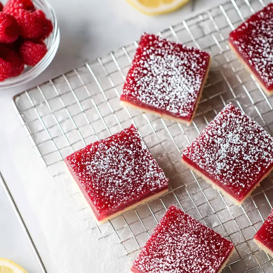 A tray of red squares with white powder on them.