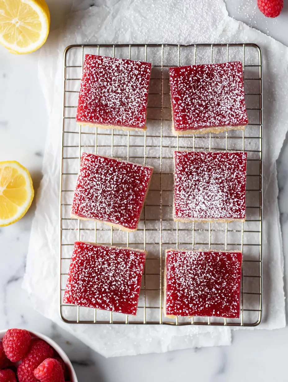 A tray of red cake with white powder on top.