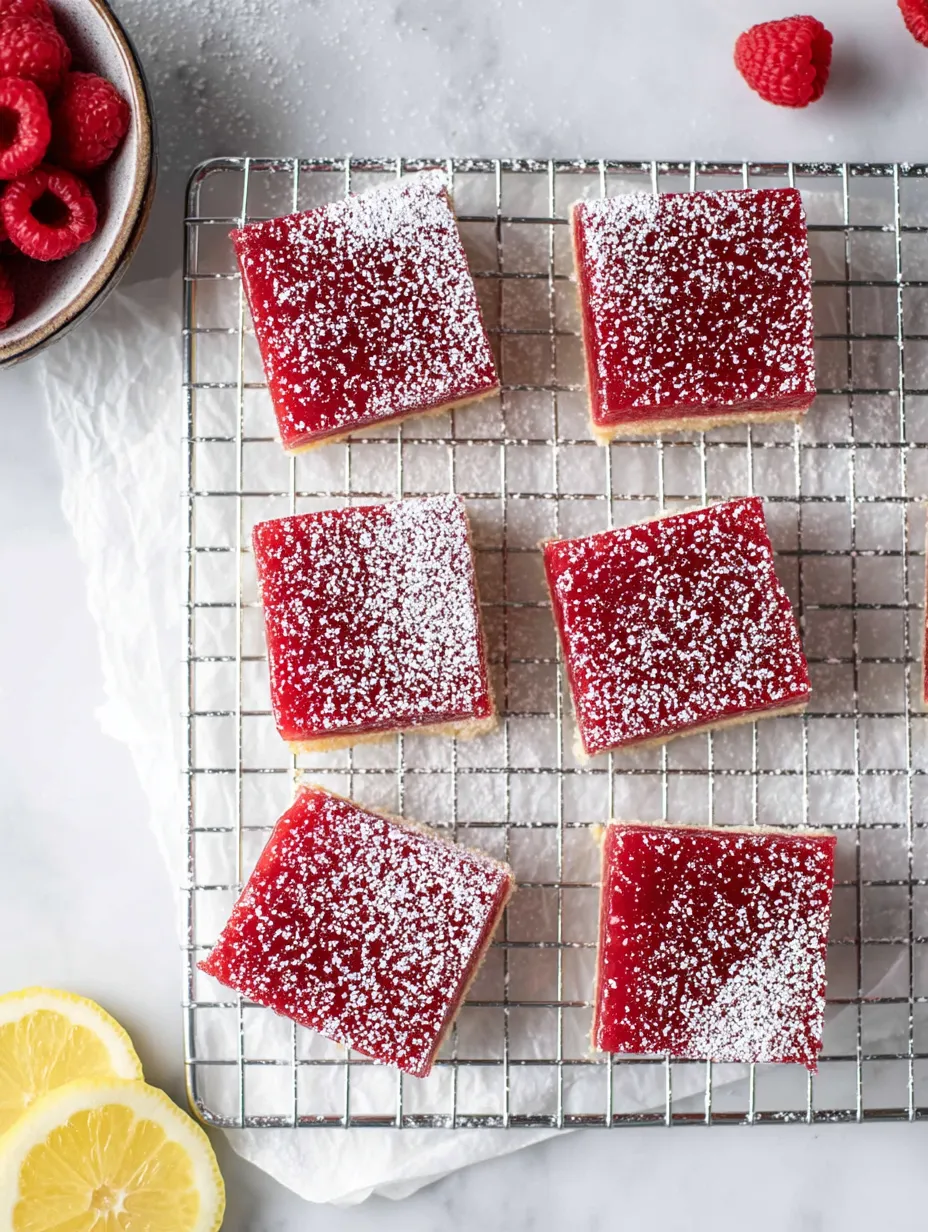 A tray of red squares with white powder on them.