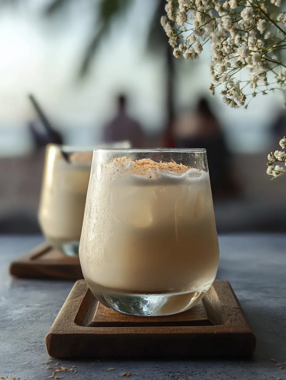 Two glasses of milk with cinnamon on a table.