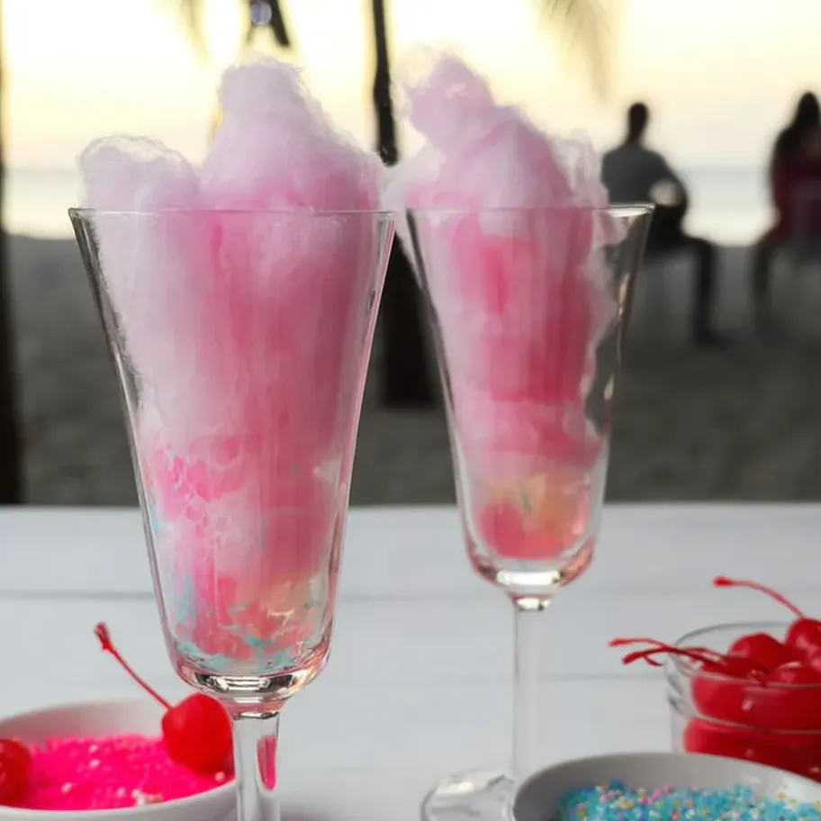 Two glasses of pink cotton candy.