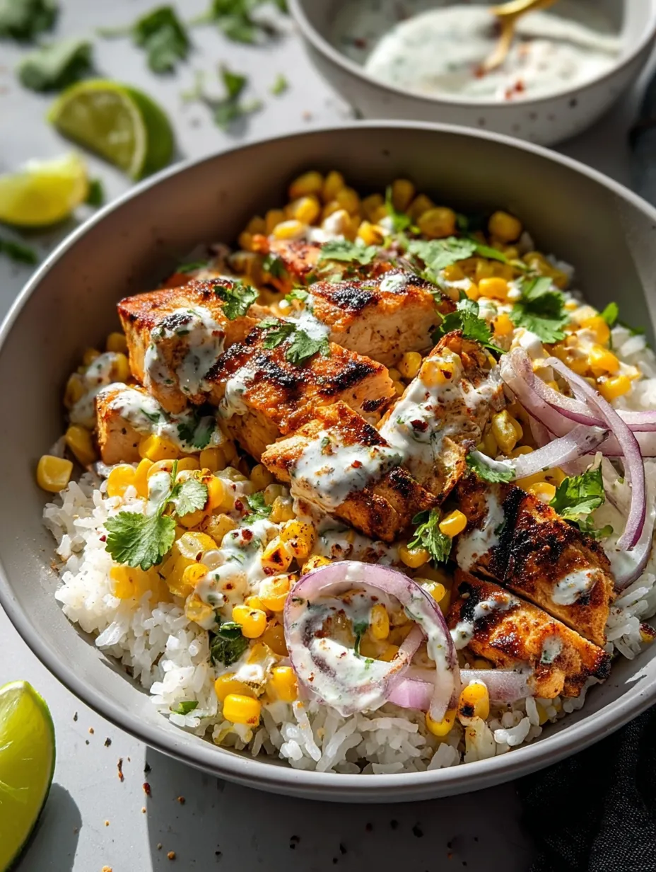A bowl of rice with chicken and onions.