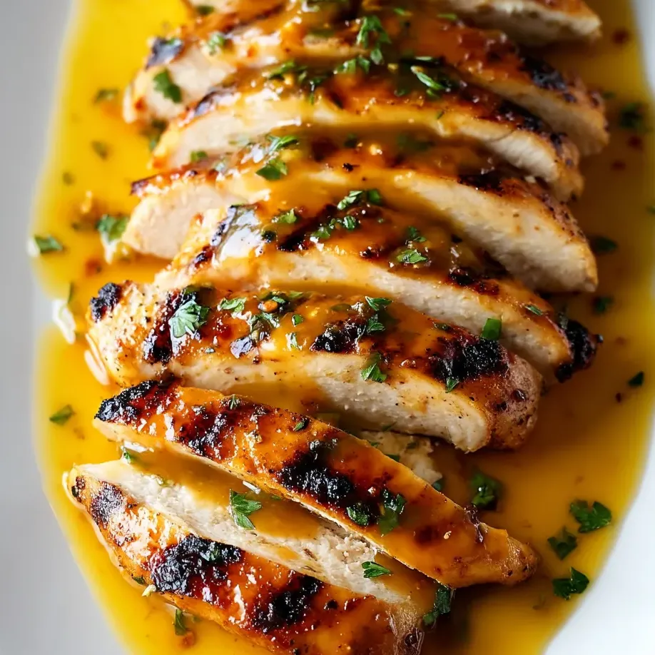 Chicken with sauce on a plate.