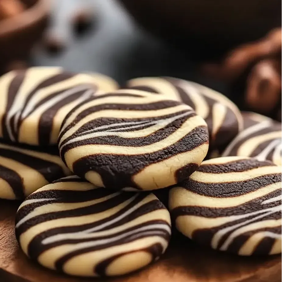A plate of chocolate and white cookies.