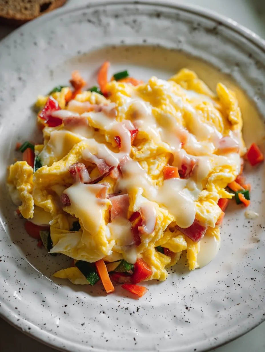 A plate of food with cheese and ham.