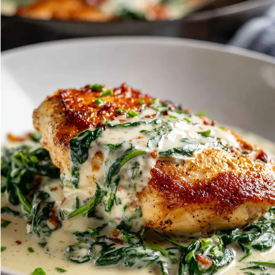A plate of food with a piece of chicken and greens.