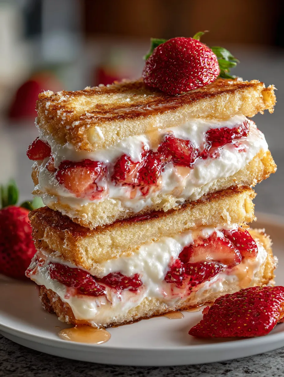 A stack of strawberry shortcake sandwiches.
