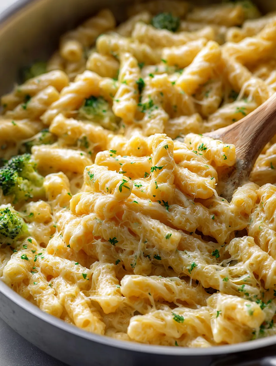 A bowl of pasta with broccoli.