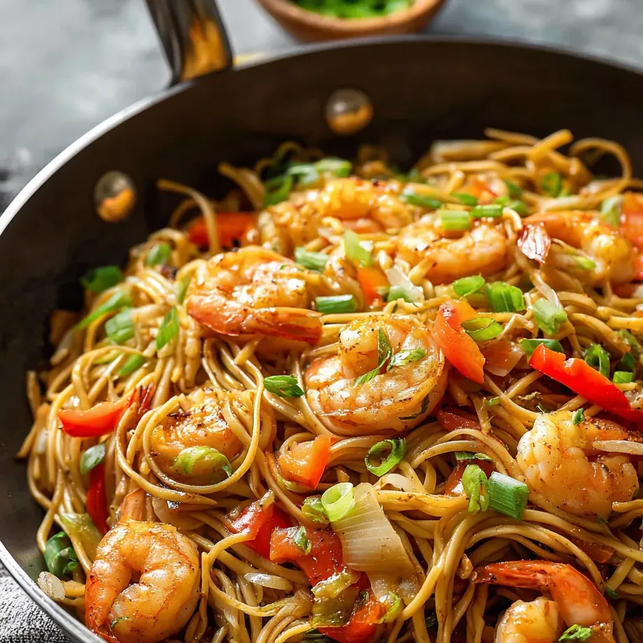 A bowl of shrimp and vegetables.