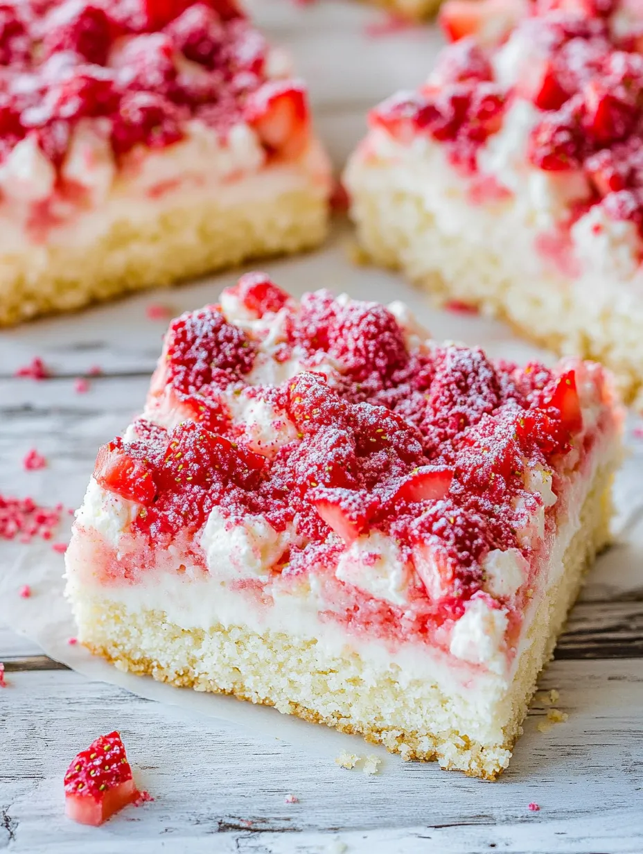 A slice of cake with strawberries on top.