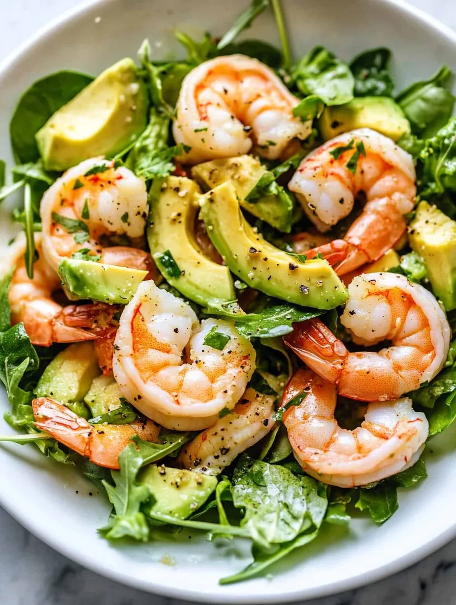 A plate of shrimp salad with avocado.