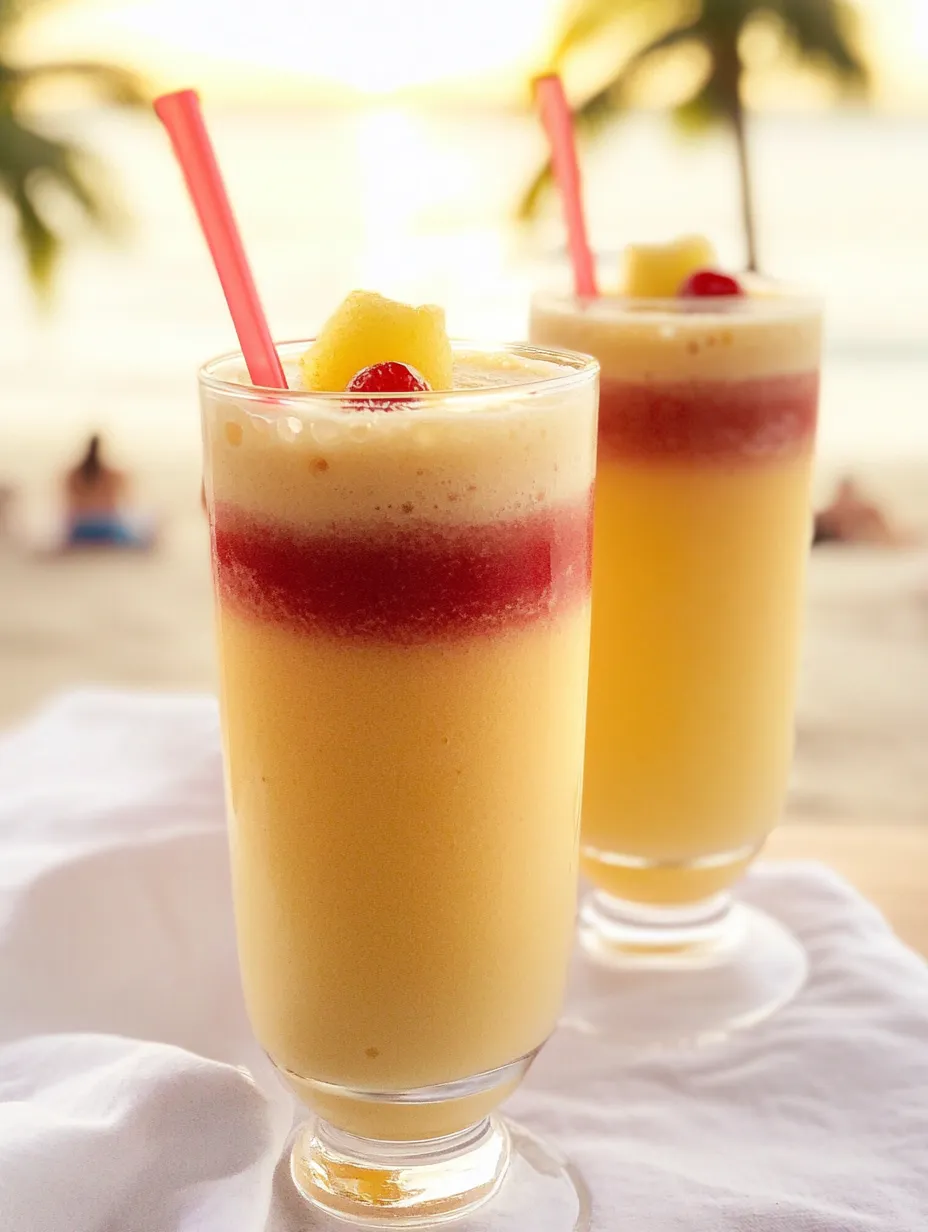 Two glasses of pineapple juice with straws in them.