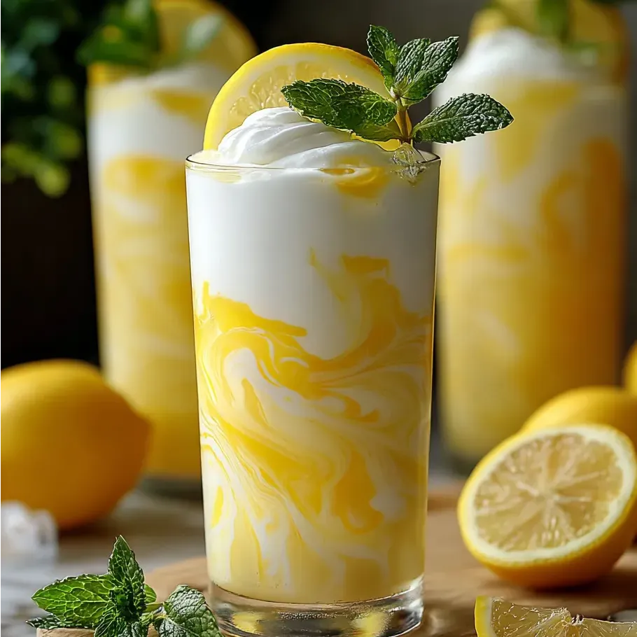 A glass of lemonade with a lemon wedge in it.