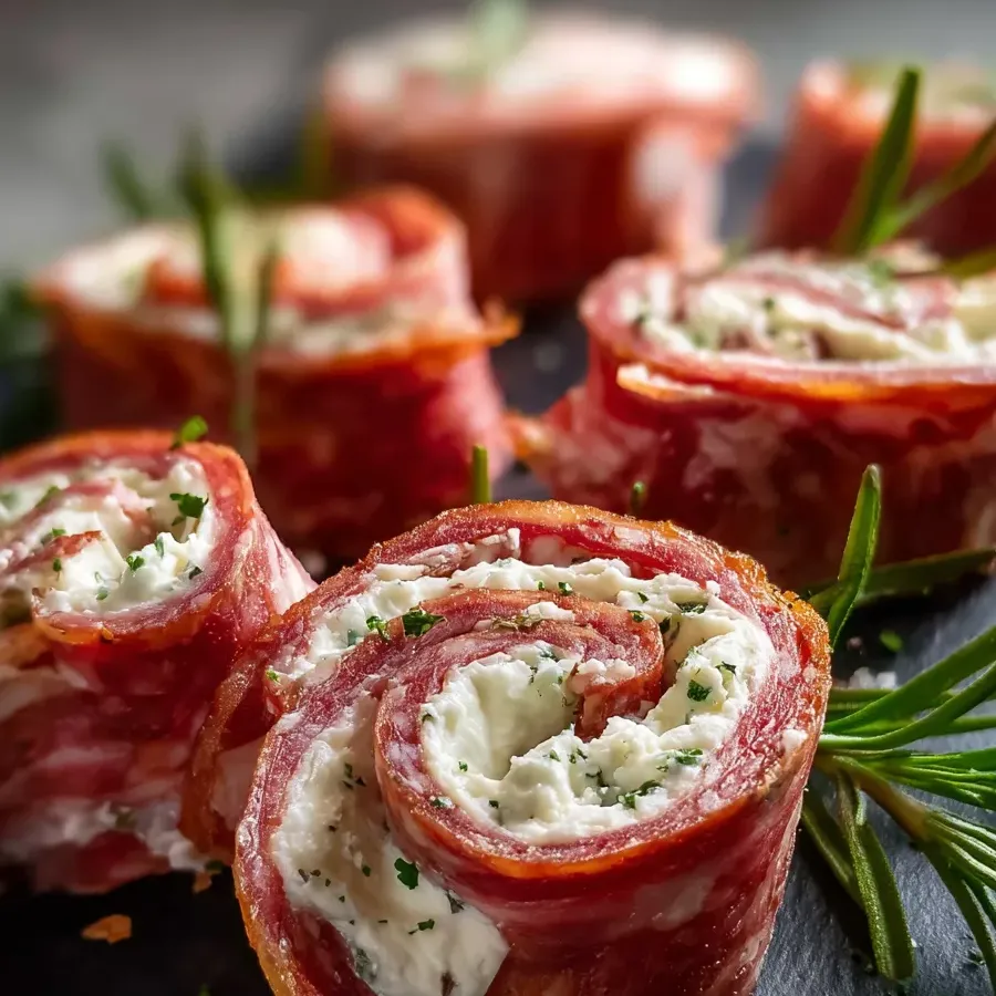 A plate of meat rolls with cheese.