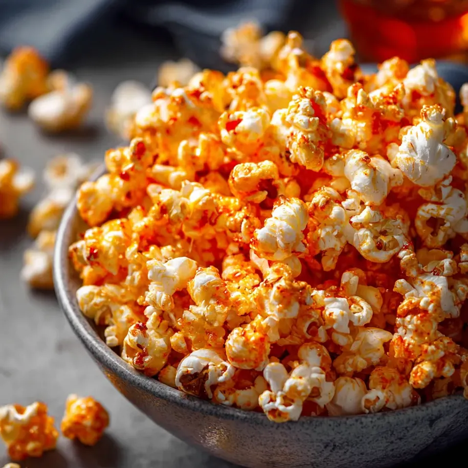 A bowl of popcorn with a black napkin on the table.