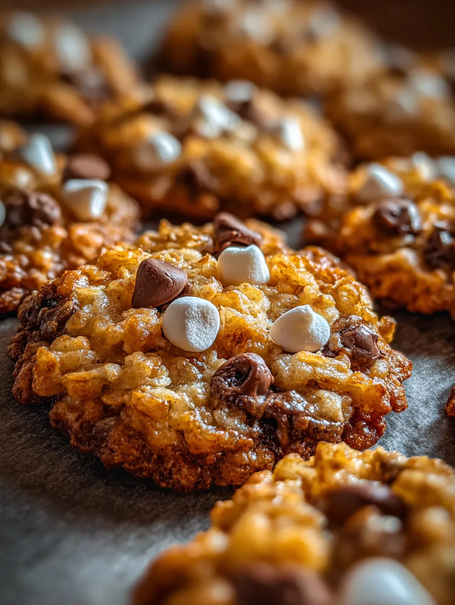A close up of a cookie with marshmallows and chocolate chips.