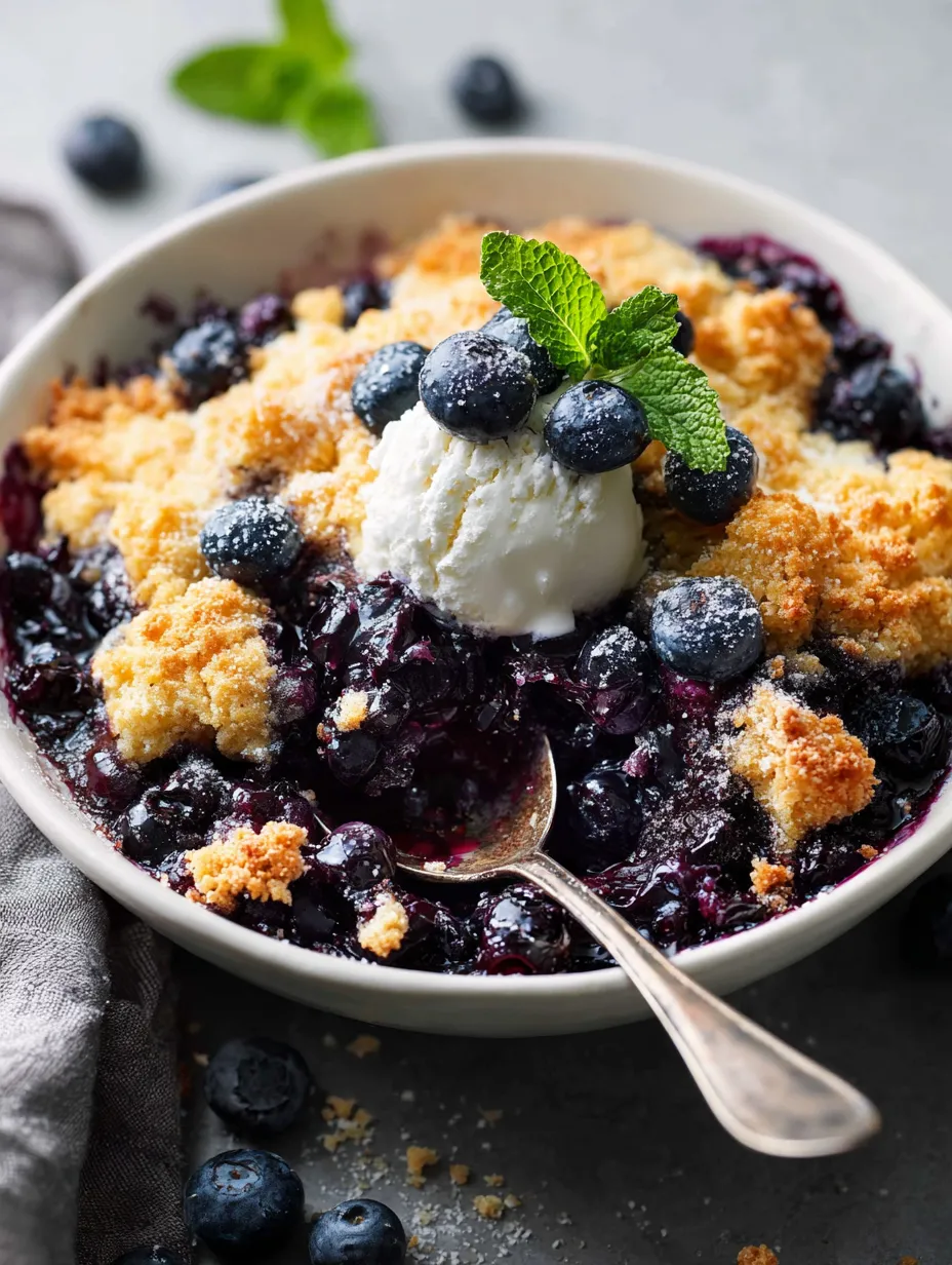 A bowl of blueberries with a spoon in it.