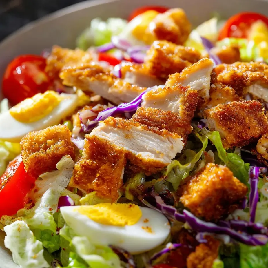 A salad with chicken and eggs.