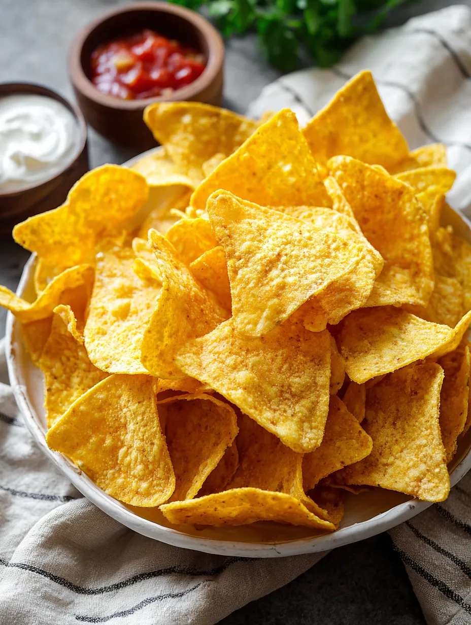 A bowl of chips with a spoon in it.
