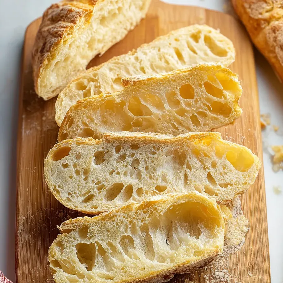 Bread slices on a wooden board.