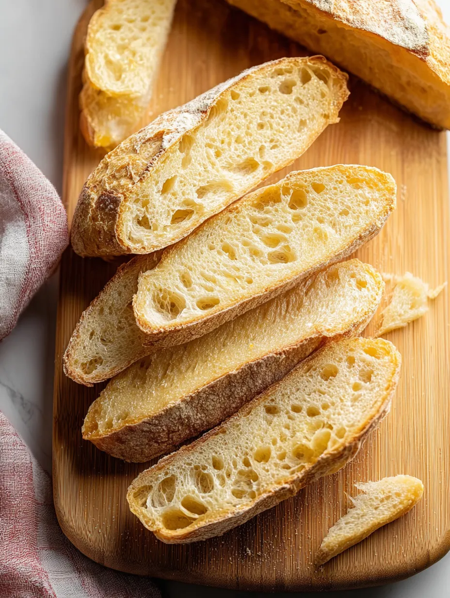 Bread slices on a wooden board.