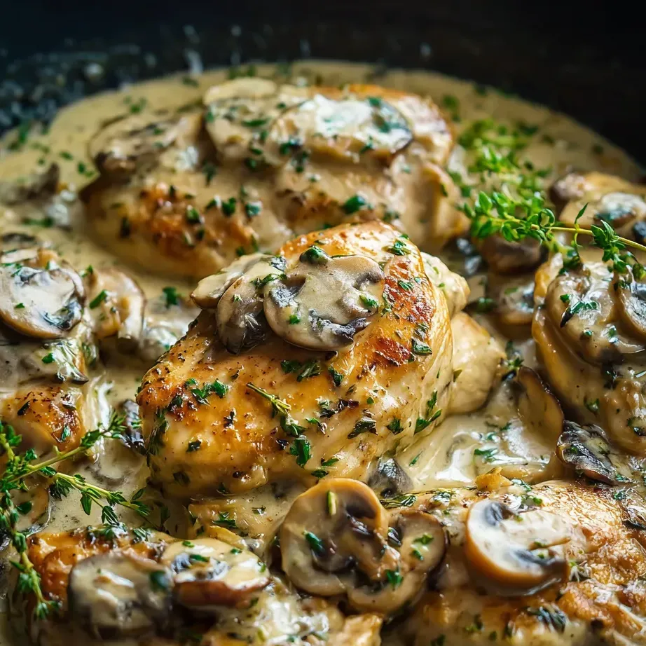 Chicken with mushrooms and herbs.