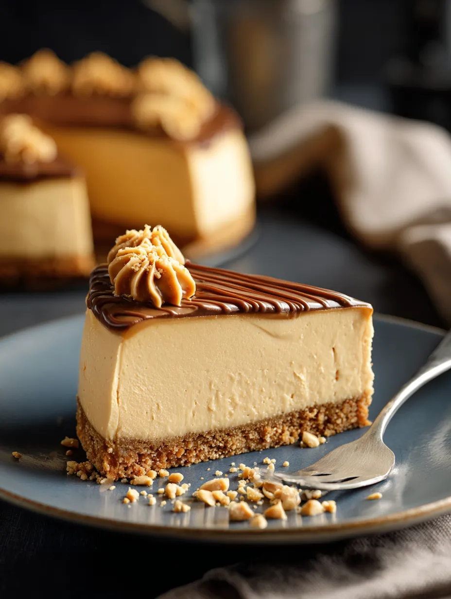 A slice of cheesecake with a caramel drizzle.