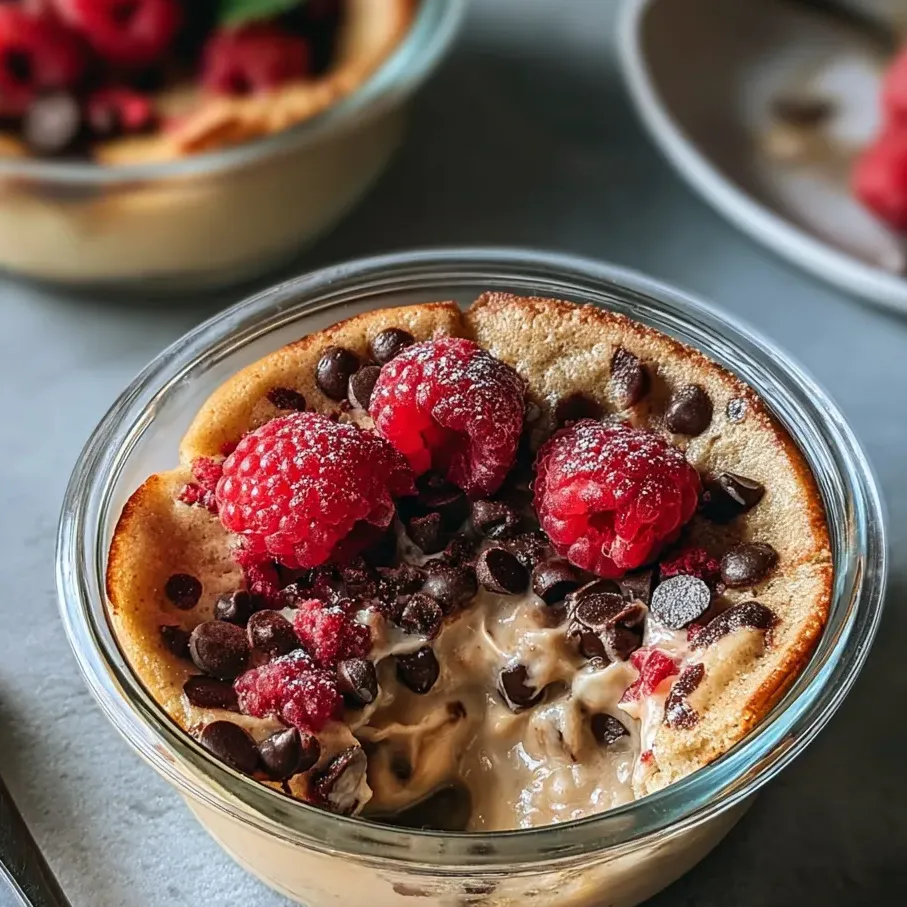 A bowl of food with chocolate chips and raspberries.