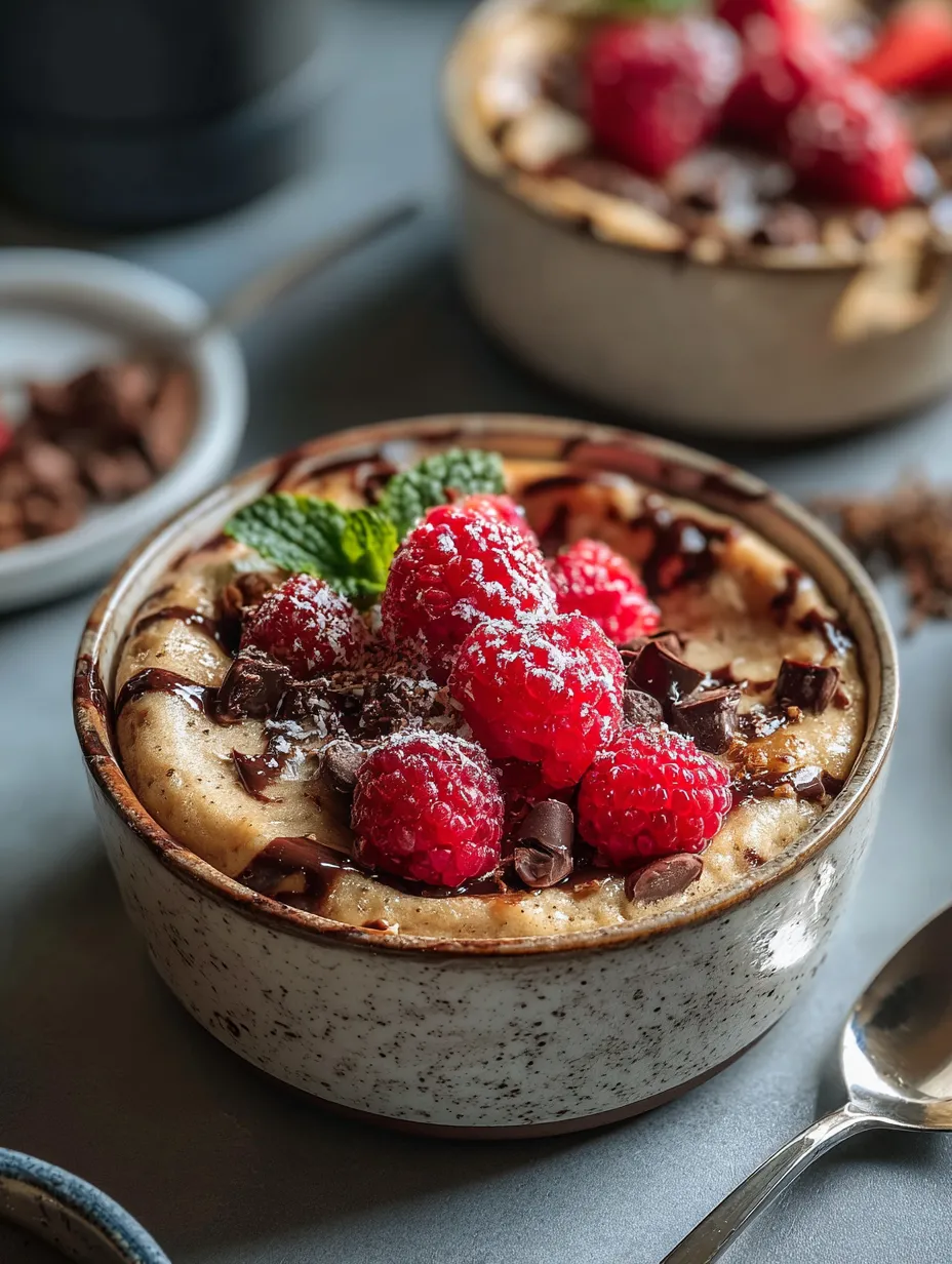 A bowl of chocolate and raspberry dessert.