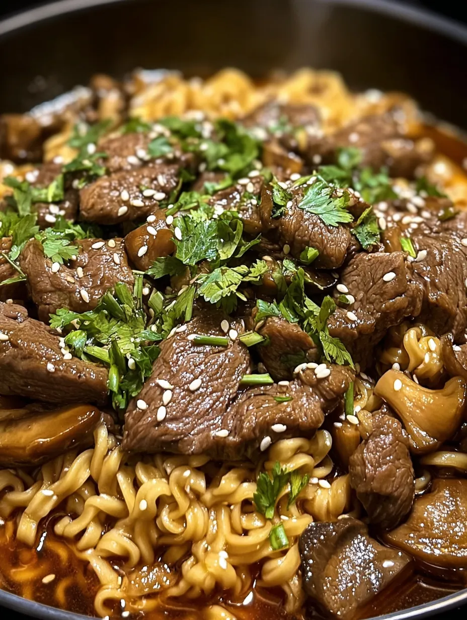 A bowl of noodles with meat and vegetables.