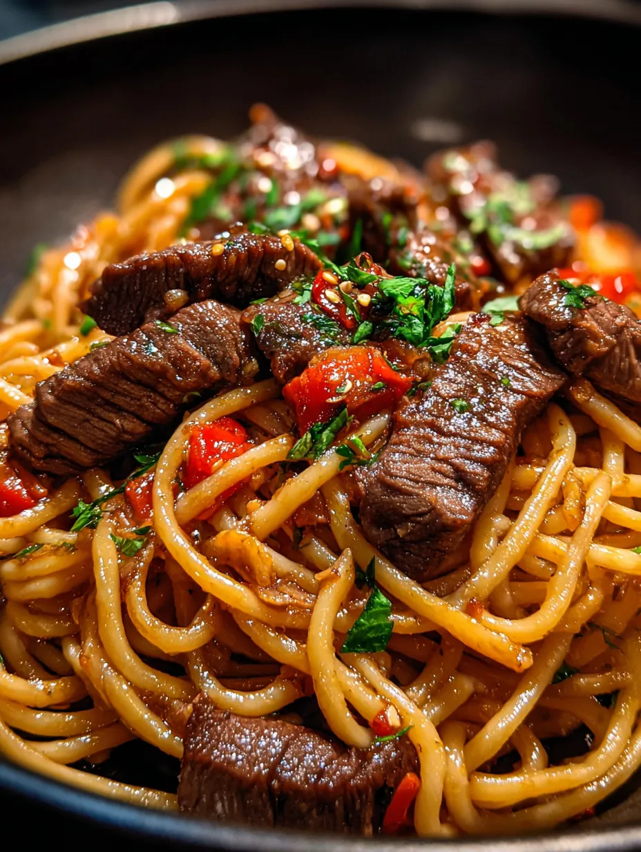 A bowl of noodles with meat and vegetables.