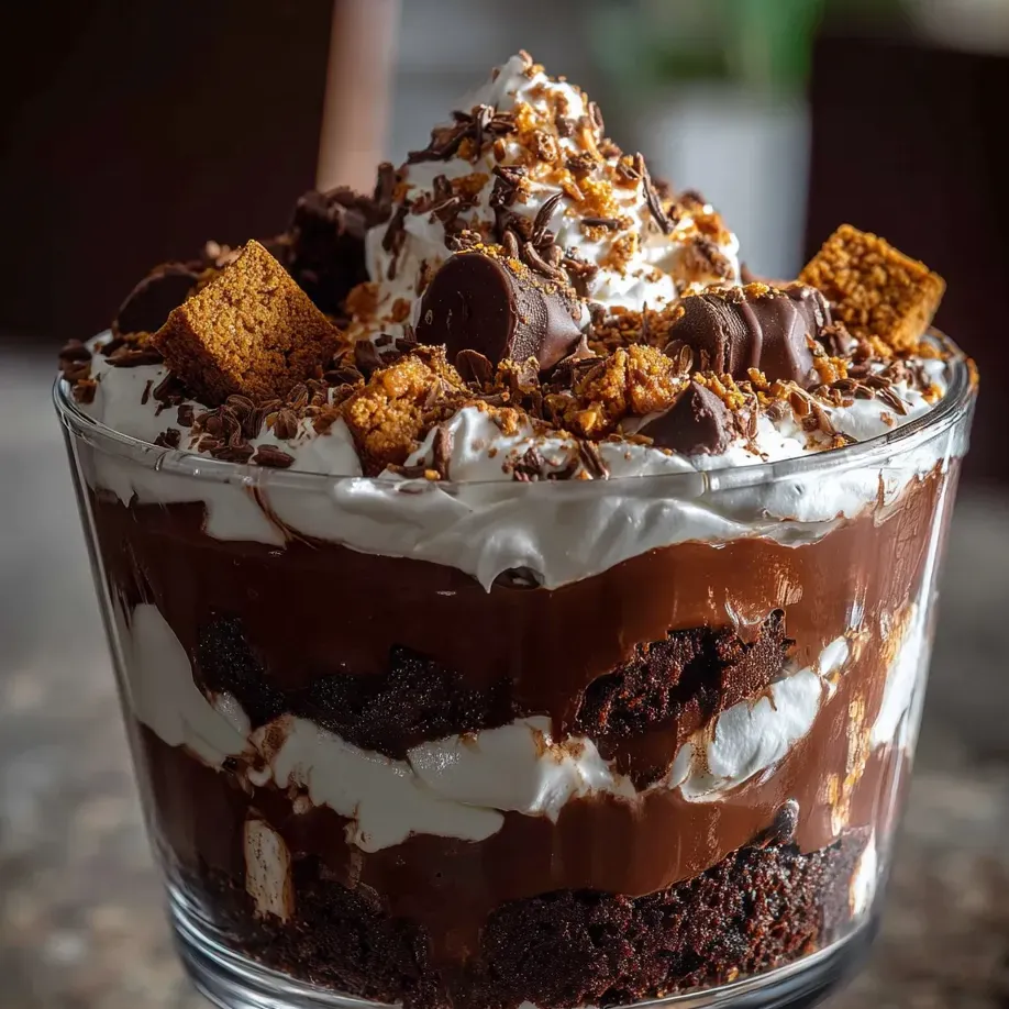 A chocolate dessert with white whipped cream and chocolate chips.