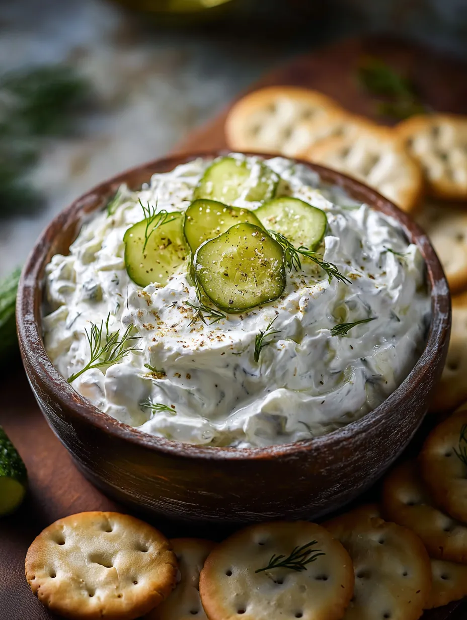 A bowl of cucumber dip with crackers.