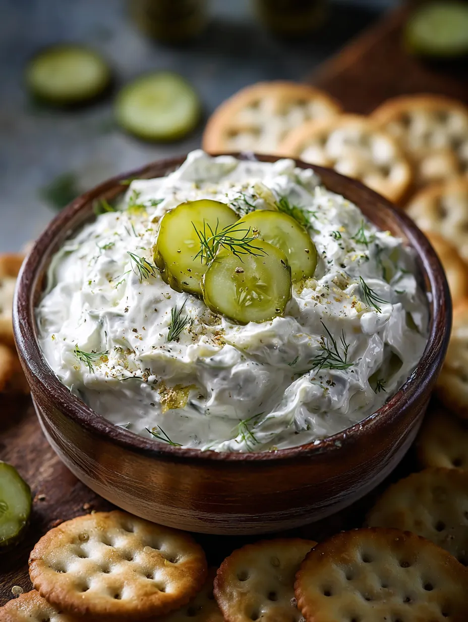 A bowl of cucumber dip with crackers.