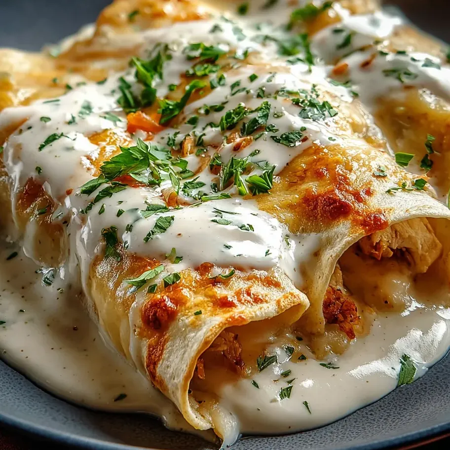 A plate of food with a white sauce.