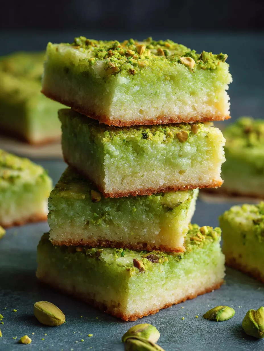A stack of green squares with nuts on top.