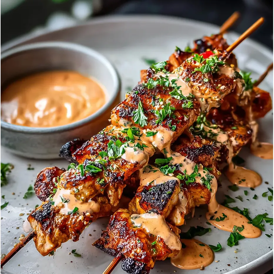 A plate of meat with a dipping sauce.