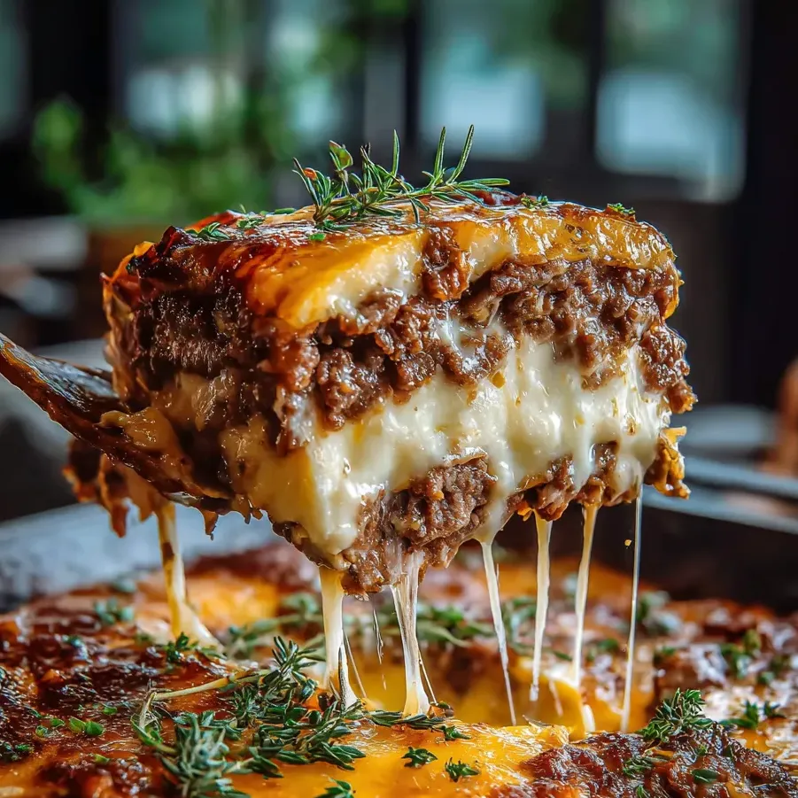 A slice of lasagna with cheese and sauce.