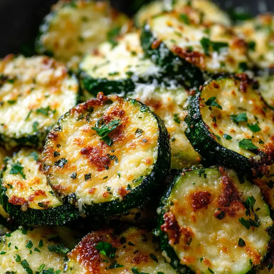 A plate of grilled zucchini with cheese and herbs.