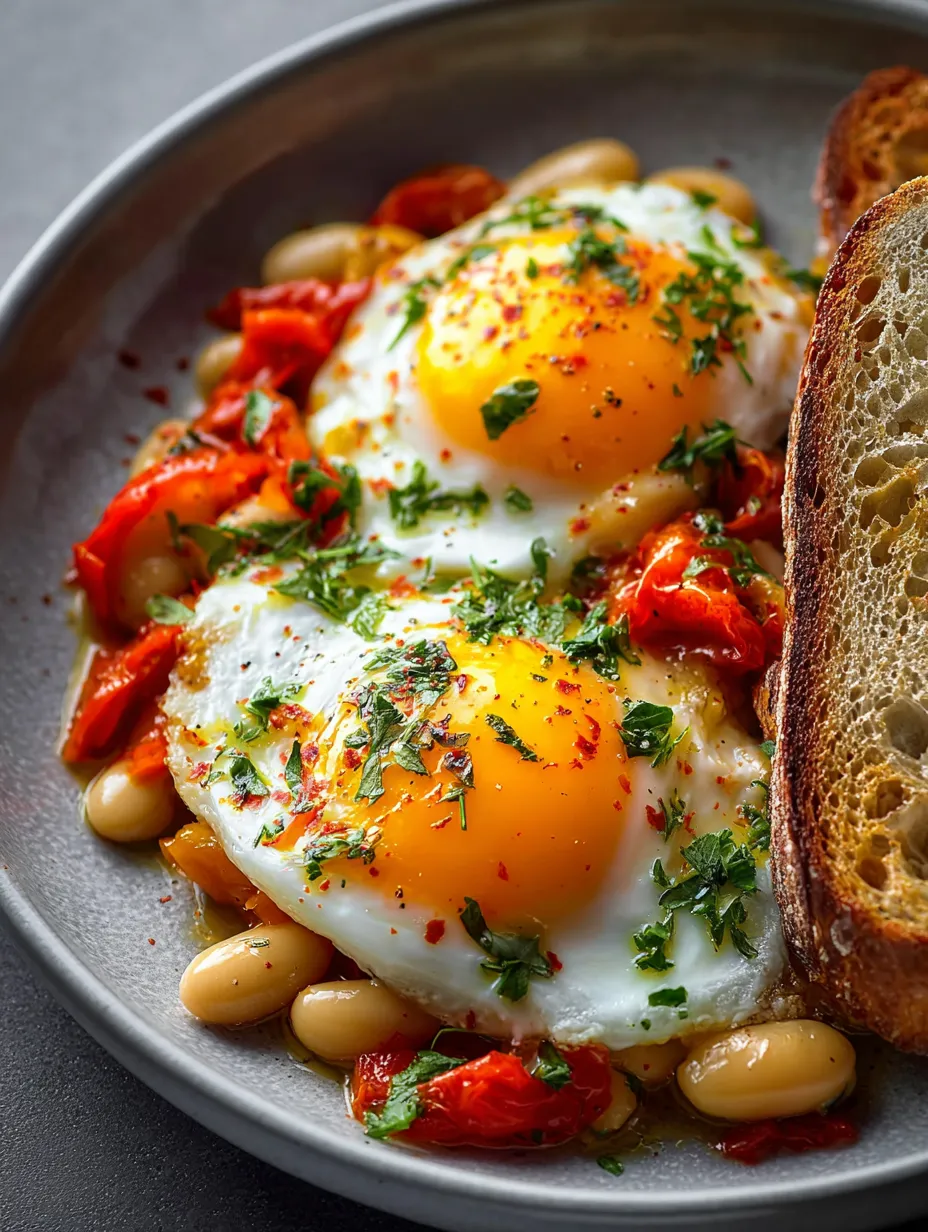 A plate of food with eggs and beans.