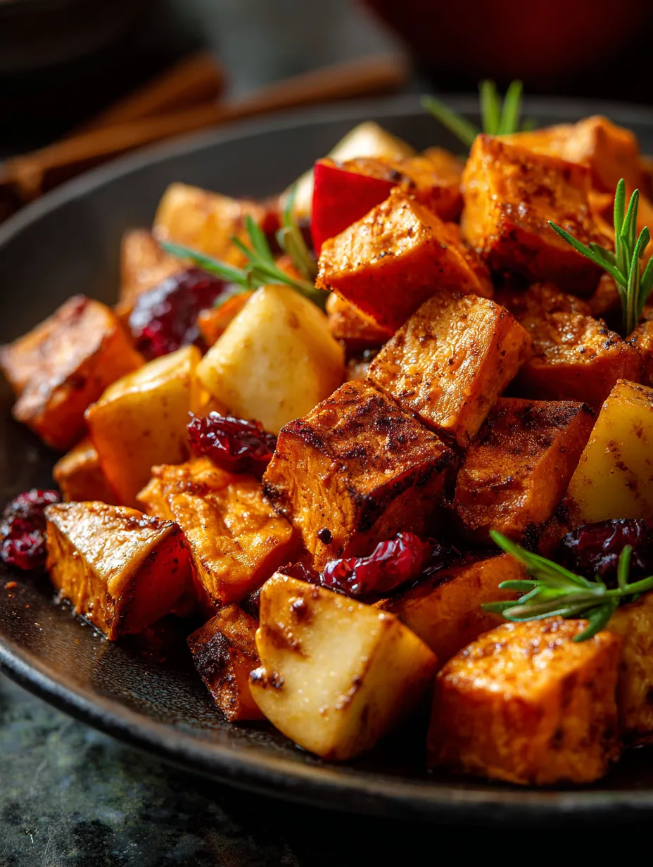 A bowl of food with a sprig of rosemary on top.