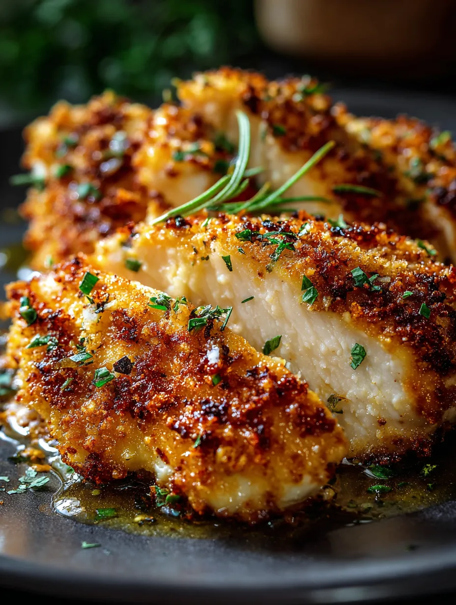 A piece of chicken with herbs on it.
