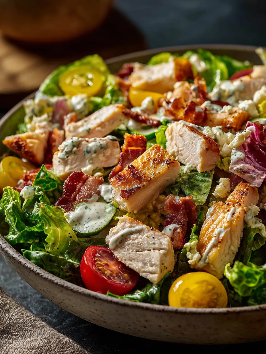 A bowl of chicken salad with tomatoes and lettuce.