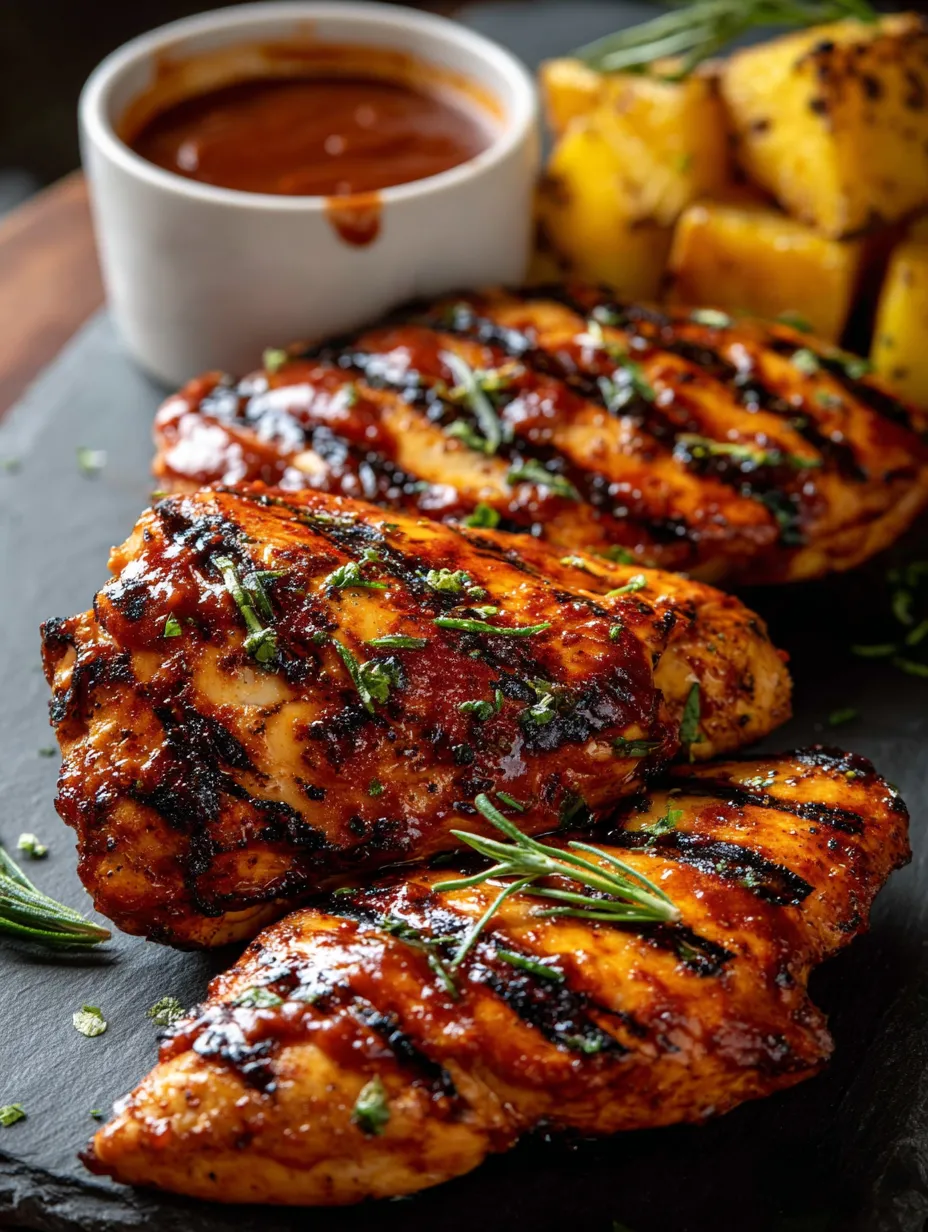 Chicken with sauce on a black table.