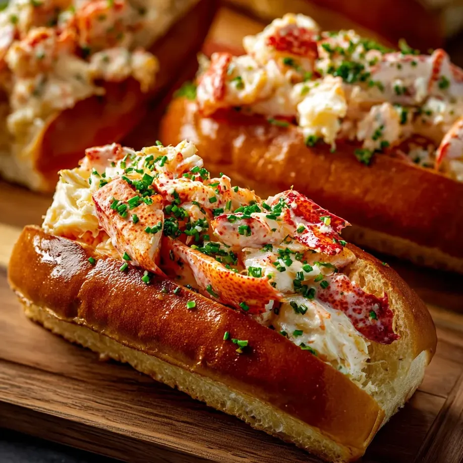 Two hot dogs with lobster meat on top.