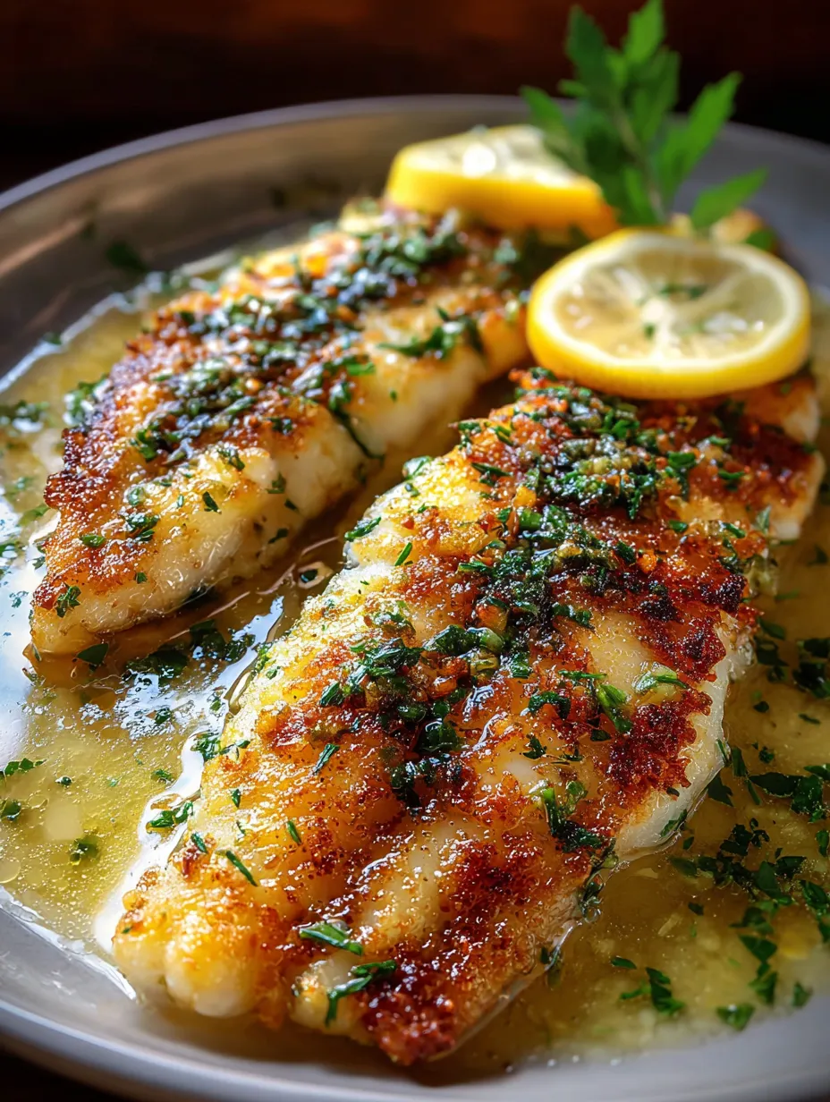 A plate of fish with lemon wedges on top.