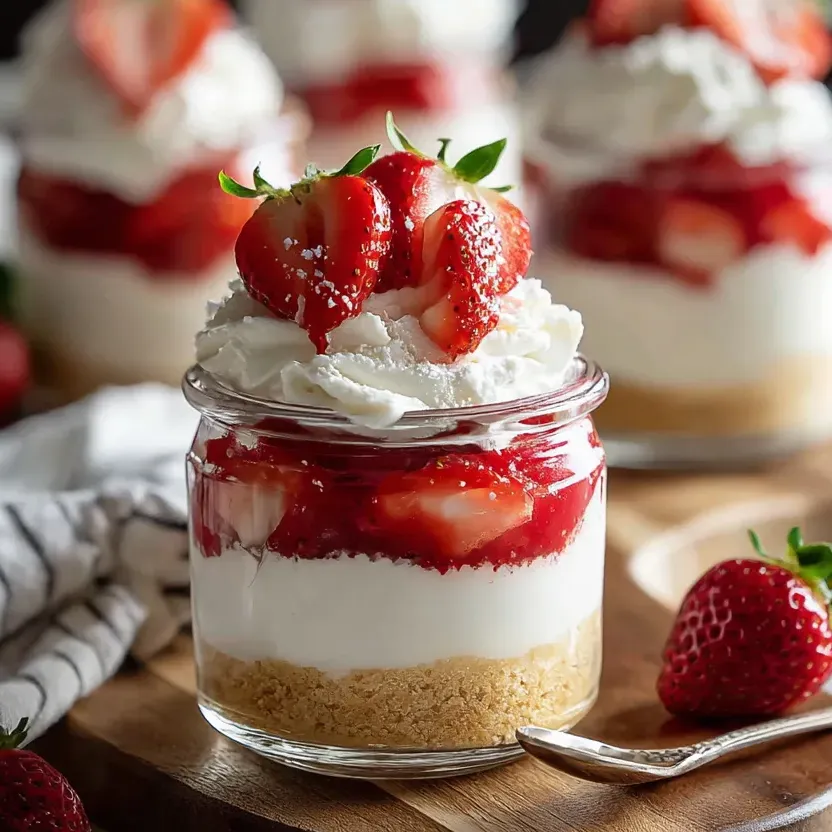 A glass jar of strawberry shortcake.