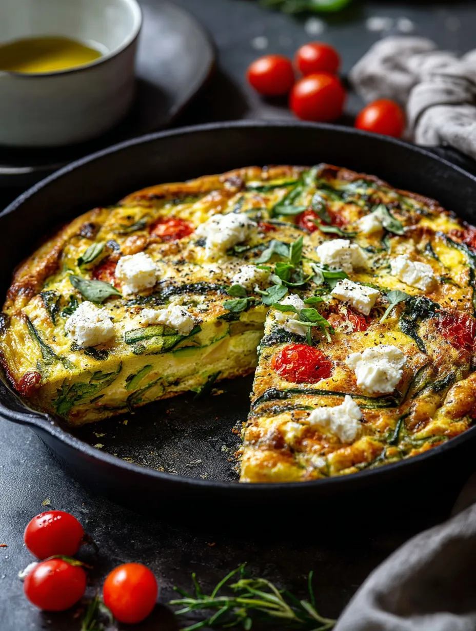 A slice of zucchini quiche with cheese and tomatoes.