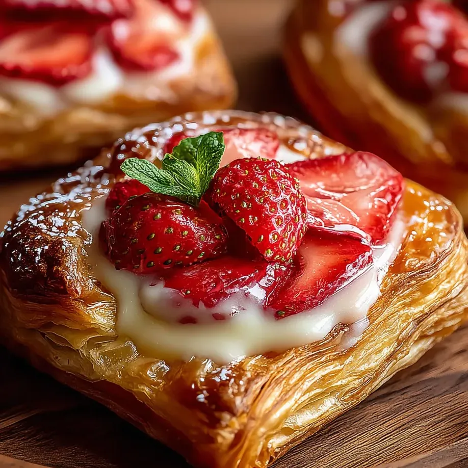 A pastry with strawberries on top.